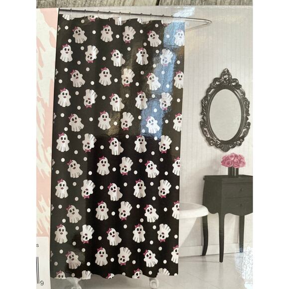 Pink Bow Ghosts Shower Curtain by Betsey Johnson 72x72 | Halloween - Picture 2 of 4